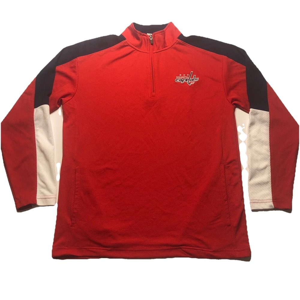 Washington Capitals NHL Red Quarter Zip Pullover Sweater Size Medium Polyester